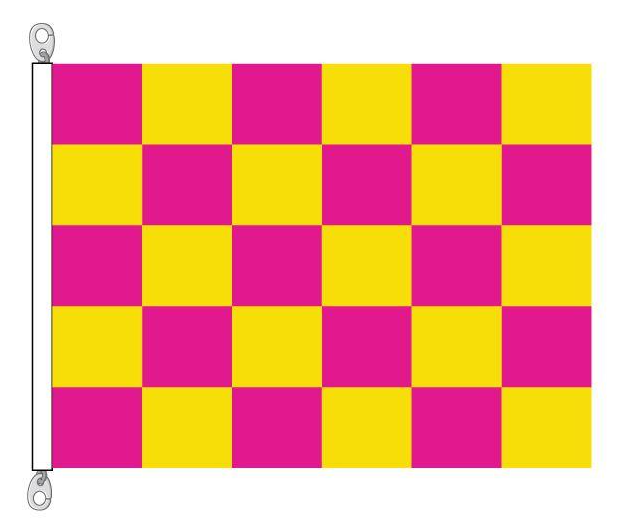 Yellow and pink flags showing the way for America’s Cup spectators