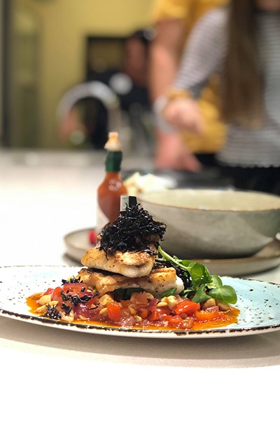 A seafood dish at Auckland Seafood School
